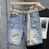 Men's Jeans 24 Spring And Summer Trendy Wild Loose Bermuda Shorts Destroyed Washed Denim5Shorts