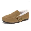 Casual Shoes Women Round Toe Flats Loafers 2024 Autumn Winter Wool äkta läder för spännen Slip-On Mules