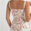 Basic Casual Kleider Korsett Kleid geteilte Rock Fliege Krawatte Brustgastdetails drucken florale Midi -Rücken Schnüre -Robe -Kleidung Damen Sommer l otwok