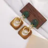 Dangle Earrings AENSOA Korean Contrast Color Acrylic Geometric Square Drop For Women Gold Metal Round Fashion Jewelry