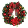 Decorative Flowers Indoor Christmas Wreath Finely Crafted Festive Holiday Wreaths Plaid Bowknot Pine Cone Needle Ball For