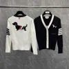 Trendy Tb New Contrasting Color Back Dog Embroidery Four Bar Sleeves Casual Knitted Cardigan