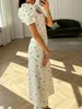 Mode kvinnans sommar midi klänning avslappnad kort puffhyl blommig tryck aline elegant flödande s m l 240412