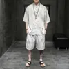 Kinesiska män kostym pocket is silk drakskjorta shorts tang grodknapp topp byxor vår sommar stor storlek 240412