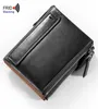 RFID wallet men FR Antitheft Coin Purse Crazy Horse Genuine Leather Wallets Double Zipper carteira Vintage Slim Designer92549566578246