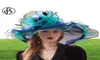 FS Pink Organza Kentucky Derby Hat for Women Wide Brim Beach Big Sun Hats Flowers Eleganckie damskie kościelne przyjęcie Fedoras 21037616206