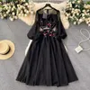 Casual Dresses Heavy Embroidery Dress Women's Clothing Gauze Beading Vintage Robe Femme Tunic Maxi 2024 Vestidos De Mujer 7n638