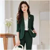 Kvinnor Tvåbitar byxor Slim-Fit Thin Suit Jacket For Women Spring/Summer 2023 Intervju Formal Wear Business Small Overalls Drop Deliv DHX6K