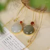 Pendants Silver Inlaid Natural Hetian Sapphire South Stone Round Necklace Charm Alcove Design Cold Wind Ladies Accessories