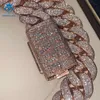 Niestandardowa biżuteria hip -hopowa 18 mm Rose Gold Cated Wisped Out VVS Moissanite Diamond Cuban Link Chain