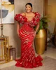 2024 ASO EBI Red Florals Abito da ballo da ballo in perline Crystals Party Formale Secondo ricevimento Case di fidanzamento di 50 ° compleanno Abiti abiti da abiti da abiti da Soiree ZJ330