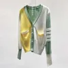 Tb Cardigan Pink White And Green Personalized Knitted Outerwear 24 Early Spring New Long Sleeved Color Blocking Patchwork Sweater Jacket