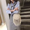 Drawstring 2024 Summer Straw Woven Bag Casual Boho Messenger Shoulder Tassel Handbag Crossbody