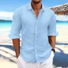 Camisas casuais masculinas Linho masculino Spring Longa Spring outono 100%algodão cor de colar de cor sólida de algodão estilo mais 240416