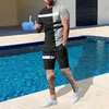 Letnie setki męskie Stripe 3D Tracksuit Fashion Ubrania dla mężczyzn T -koszulki 2 -częściowy strój swobodny garnitur duży streetwear 240416