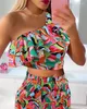 Werkjurken Dames casual paisley print ruches crop top shirred rok set vrouwelijke kleding zomer dames mode vakantie rokken outfits outfits