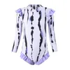 Tiaobug Kids Girls Onepiece Swimsuit Rash Guardlong Sleeve Ruffle Print Sport Swimwear Beachwear Bathing Suit Upf 50 240416