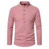 Camisas casuales para hombres 2023 Autumn New Henley Collar Mens Trend de moda europea Camisa a rayas 240416