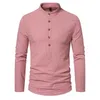 Camicie casual maschile 2023 Autunno New Henley Collar Mens Trend European Fashion Shirt Long Strited 240416