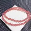Länkarmband 6.8 mm naturlig jordgubbkvart trippel cirkel armband handgjorda förmögenhet energilange mineral kvinna amulet smycken gåva