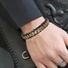 Bracelets de charme pulseira de corrente de couro genuíno para homens Gabinete de aço inoxidável magnético em um presente de joias exclusivas de ouro banhado por atacado