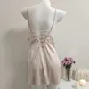 Women's Sleepwear Sweet Silk Nightgown Sexy Backless Pajamas Seductive Lingerie Straps Sleep Dress Chest Pads Solid Color Home Clothes