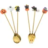 Colheres Halloween Spoon Fork Sobest Metal Restaurant Restaurant Calhery Dinner de talheres de talheres de aço inoxidável Bolo de aço abóbora