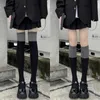 Sexiga strumpor 1Pair Autumn Winter Cotton Knee High Socks Long Socks Women Strumpor Matching JK Thigh High Stockings Black Grey Japanese Style 240416