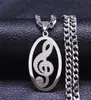 Pendant Necklaces Music Notes Stainless Steel Necklace WomenMen Silver Color Chain Oval Jewelry Chaine Acier Inoxydable N4277S06P6643464