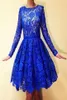 LongSleeved Blue Lace Homecoming Dresses Kne Len längd Ruched Top Quality Dresses Party Evening Simple Classic Short Prom Party Dre8788722