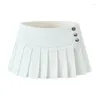 Skirts Pleated Y2k Sexy Women Vintage Low Waist Button A Line Tennis Mini Skirt With Shorts White Black Korean Streetwear