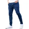 Heren jeans heren slanke fit kwaliteit grijs casual mannelijke broek magere mannen hiphop streetwear 98% katoenen denim broek