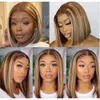 Blonde Highlight Perücken 150% Remy vorgezogener brasilianischer P4/27 Ombre Spitzenverschluss 4x1 T Teil kurzer Bob menschlicher Haar Perücken für schwarze Frauen