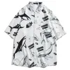 L466 Men's Casual Shirts Men Street Fashion Summer Daily Shirt Hawaiian Cartoon Print Loose Short Sleeve Beach Tops 240417