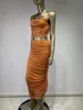 Work Dresses Trendyol Women Orange Beading Outfits High Street Camisole Crop Top And Pleated Long Skirt Two Piece Sets Evening Club Party
