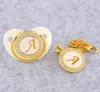 Golden Initial Letter Baby Pacifier med Chain Clip Luxury Sucette Bebe BPA White Chupete i 018 månader 2104075678945