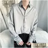 Men'S Casual Shirts Men S Shirt Long Sleeved Blouses Spring Autumn Korean Style Vintage Cardigan Top Solid Color Oversized Loose Male Dh3Lx