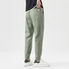 Pantalon pour hommes Coton d'été et mince cheville confortable harem cordon coréen Version coréenne de couleur solide vert clair