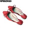 Casual Shoes Korean Mules Suede Slippers Women Flats With Little Cute Bowtie Red Sandals Bow Slides Pointed Toe Designer Large Size