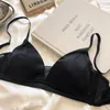 Bras Sets Triangle Cup Thin Bra Large Size Lingerie Breathable Comfortable Satin Underwear Simple Mulberry Silk Without Steel Ring