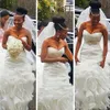 Mermaid Sexy Bruffles Vestidos de noiva Vestidos de Coração Rússia Cintura Branca de Organza Longa Saias de Trans Firmas
