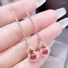 Boucles d'oreilles en peluche naturel réel rouge ruby drop boucle oreille cucurbit long style 0,4ct 2pcs 0,6ct pierre de pierre précieuse 925 Bijoux fin en argent sterling l24364