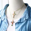 ペンダントネックレスFlola Women Crystal Cross Multicolor Luxury ChristianCopperGoldMiltated Religious Jewelry nkeb775