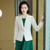 Werk jurken van hoge kwaliteit dames blazer en kleding Koreaanse kralen mode elegante zakelijke slijtage witte zwart groen formele vrouwelijke kleding