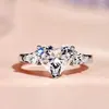 Cluster anneaux de mode Ring féminin 925 STERLING Princess Love Heart Droplet Cumbic Zirconia Finger pour les femmes promettre des bijoux de mariage