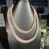 Iced Out VVS MISSANITES 2 ROWS 13 mm Rose Gold Plate Collier Collier 925 STERLING Silver Silver Diamond Moisanite Cuban Link Chain