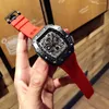 Montre-bracelettes Luxury Men de luxe Automatique mécanique Watch Carbon Fibre Red Black Rubber Sport Watches