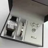 5st. Set mode kvinnliga smycken klockor damer klär vit läder kvarts titta på kvinnor zirkon halsband örhängen ring handled klocka panthere santo iced out watch watch