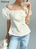 Chemises d'été pour femmes tops Tops Femmes Square Collier plissé Fashion Puff Sleeve Mandoues Sweet Korean Style Femme