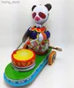 Adult series retro style toy metal tin drum animal panda car mechanical spring toy model childrens gift Y240416
